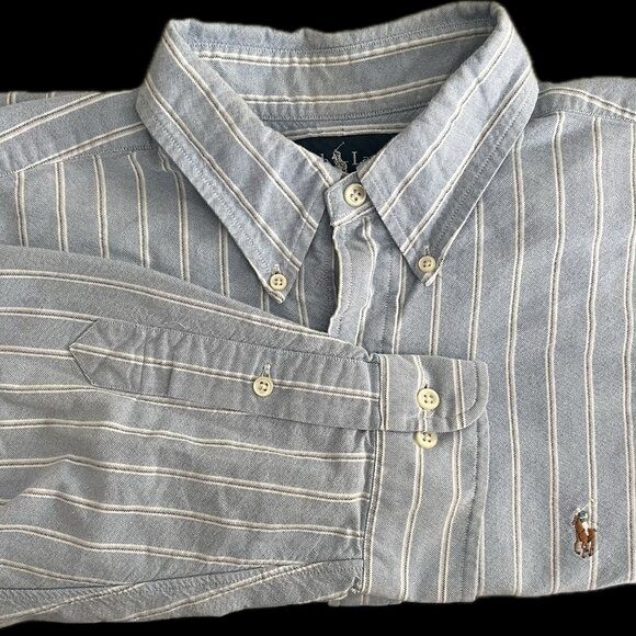 POLO Ralph Lauren Men's Blue Striped Button Down Oxford Shirt: 17-32/33 - Picture 1 of 6
